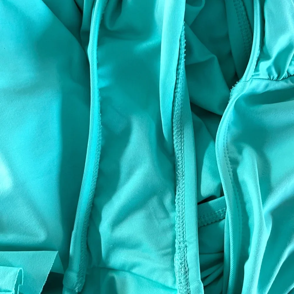 La Blanca One Piece Swimsuit Women 6 Teal‎ Ruffle Off Shoulder Ruched Lace Back